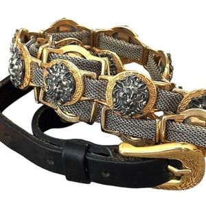 Versace Vintage Lion head And Mesh Belt With Black Leather Band M/L